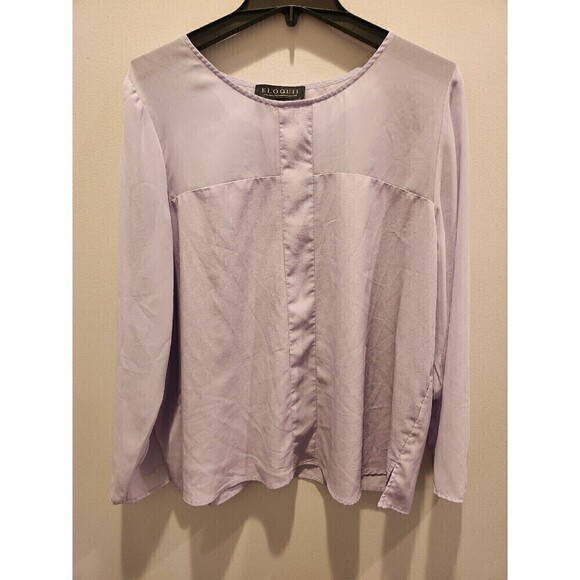 Eloquii Tops - Eloquii Lavender Blouse Long Sleeve Mixed Media Lightweight Side Slits Euc